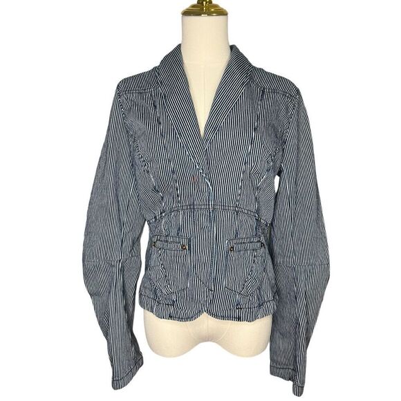 BB Dakota White and Blue Striped Button Up Jacket Women’s Medium - Picture 1 of 11